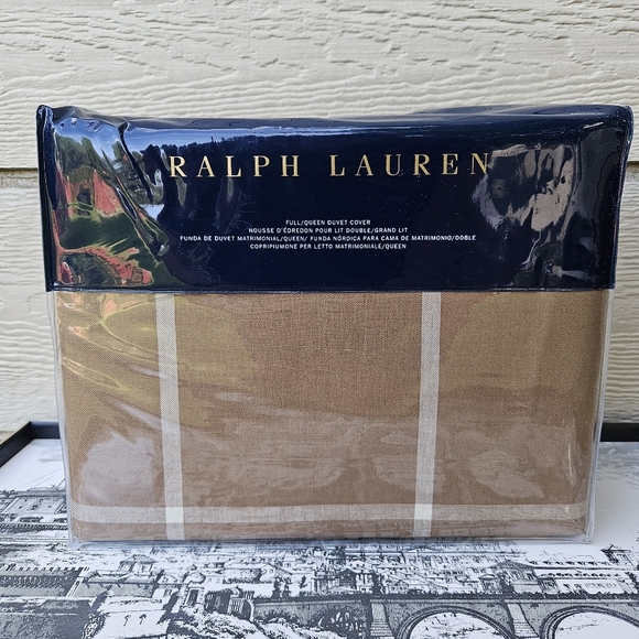 NWT Ralph Lauren Equestrian Windowpane Full/Queen Duvet Cover Camel/Cream - Picture 1 of 4